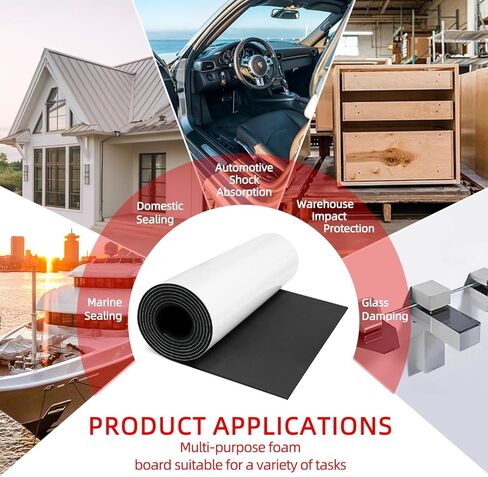 WELSTIK Black Neoprene Foam Sheet, 12" x 1/8" x 5ft, High Density Self-Adhesive Rubber Padding with White Backing, Weather Stripping, Soundproofing Mat, and Gasket Sealer for Home, Auto & DIY Projects in Kuwait