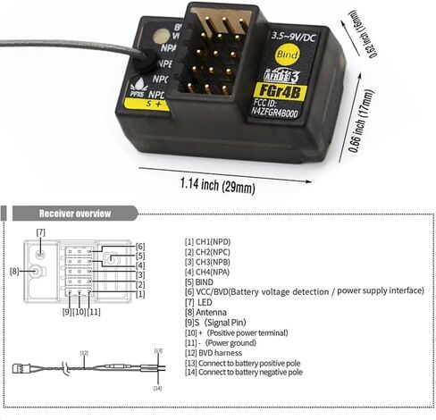 Flysky FGr4B Receiver 2.4GHz 4 Channel Receiver for Flysky AFHDS3 PL18 NB4 NB4 Lite Transmitter in Kuwait