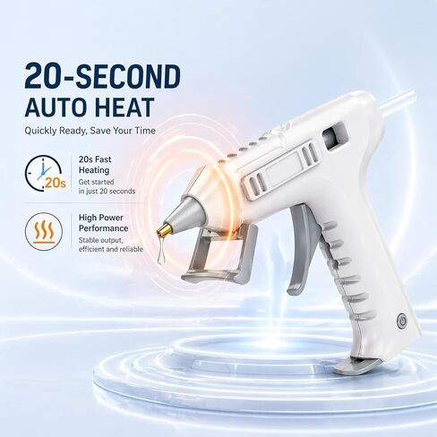 Cordless Hot Glue Gun, 20s Rapid Heat-Up, 2Ah Rechargeable Battery, USB-C Charging, Smart Auto Shut-Off, Anti-Drip, 20 Premium Glue Sticks for DIY Crafts Home Repairs School Projects in Kuwait