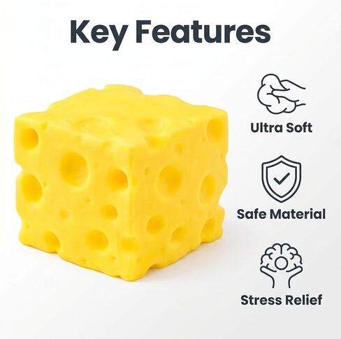 Yellow Cheese-Shaped Squishy Toy, Adult Stress Ball, Soft Creative Toy, Soft Silicone Sensory Toy, Themed Cheese-Shaped Soft Silicone Toy, relieves Stress, Promotes Relaxation in Kuwait