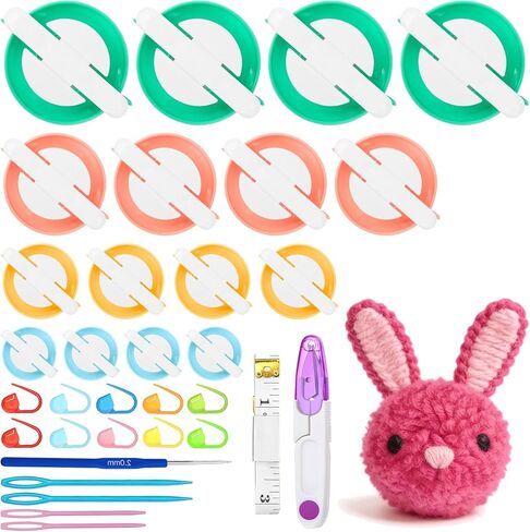 Supkiir 16 Pcs Pompom Makers for Yarn, 4 Sizes Pom Pom Makers with Scissor Accessories, DIY Fluff Ball Weaver for DIY Wool Yarn Knitting Craft Project and Crochet Knitting in Kuwait