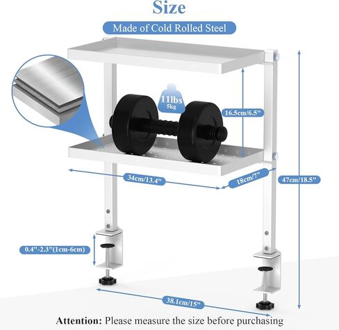 Jumyee 2-Tier Metal Clamp On Desk Shelf with Pegboard, 270° Flip Magnetic Clamp On Pegboard Organizer with 6 Hooks, Desktop Organizer White Desk Shelf for Home Office Gaming Accessories(White) in Kuwait