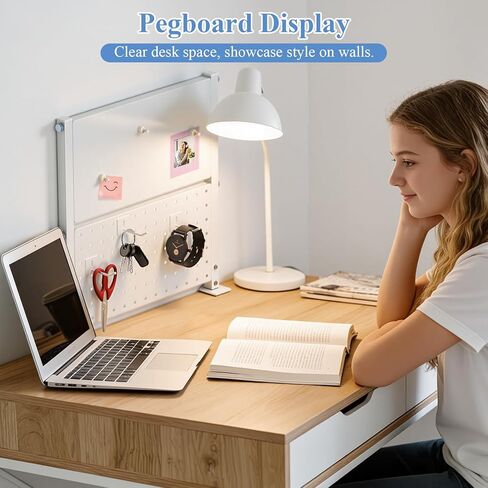 Jumyee 2-Tier Metal Clamp On Desk Shelf with Pegboard, 270° Flip Magnetic Clamp On Pegboard Organizer with 6 Hooks, Desktop Organizer White Desk Shelf for Home Office Gaming Accessories(White) in Kuwait