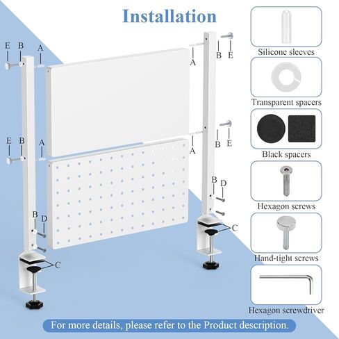 Jumyee 2-Tier Metal Clamp On Desk Shelf with Pegboard, 270° Flip Magnetic Clamp On Pegboard Organizer with 6 Hooks, Desktop Organizer White Desk Shelf for Home Office Gaming Accessories(White) in Kuwait