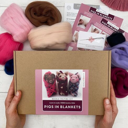 Bergin & Bath Needle Felting kit - Pigs in Blankets. A Festive Christmas Craft kit for Adults and Teens. Learn to Make Felted Decorations from Wool. in Kuwait