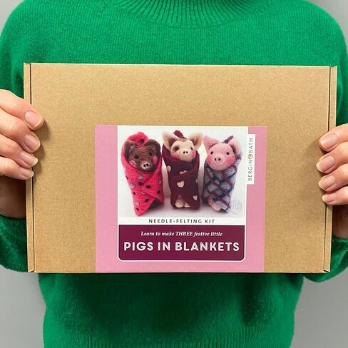 Bergin & Bath Needle Felting kit - Pigs in Blankets. A Festive Christmas Craft kit for Adults and Teens. Learn to Make Felted Decorations from Wool. in Kuwait