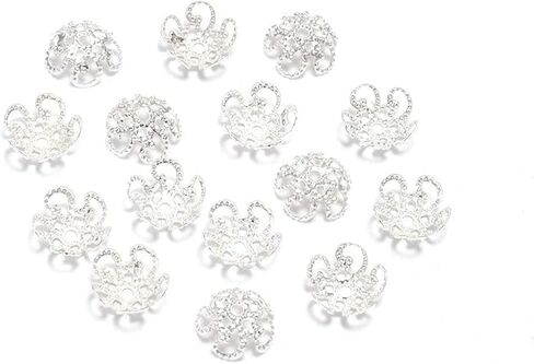 100Pcs Shiny Vintage Filigree, 8mm Silver Flower Bead End Caps Metal Bead Caps for Jewelry Making DIY Bracelet Earrings Arts, Crafts Accessories in Kuwait