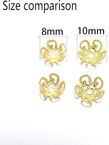 100Pcs Shiny Vintage Filigree, 8mm Silver Flower Bead End Caps Metal Bead Caps for Jewelry Making DIY Bracelet Earrings Arts, Crafts Accessories in Kuwait