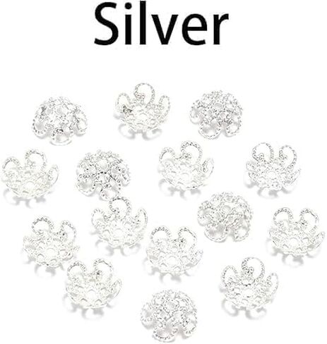 100Pcs Shiny Vintage Filigree, 8mm Silver Flower Bead End Caps Metal Bead Caps for Jewelry Making DIY Bracelet Earrings Arts, Crafts Accessories in Kuwait