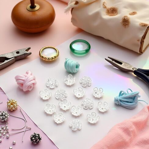 100Pcs Shiny Vintage Filigree, 8mm Silver Flower Bead End Caps Metal Bead Caps for Jewelry Making DIY Bracelet Earrings Arts, Crafts Accessories in Kuwait