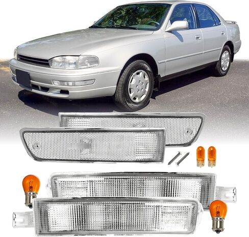 USR 92-94 SXV10 Bumper Light – Turn Signal Lamps (Left + Right) 4pc Set - Compatible with 1992-1994 Toyota Camry All Models such as DX, LE, SE, XLE, DLX (CLEAR BUMPER LIGHTS w/AMBER BULBS) in Kuwait