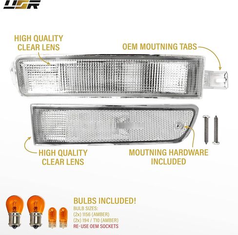 USR 92-94 SXV10 Bumper Light – Turn Signal Lamps (Left + Right) 4pc Set - Compatible with 1992-1994 Toyota Camry All Models such as DX, LE, SE, XLE, DLX (CLEAR BUMPER LIGHTS w/AMBER BULBS) in Kuwait