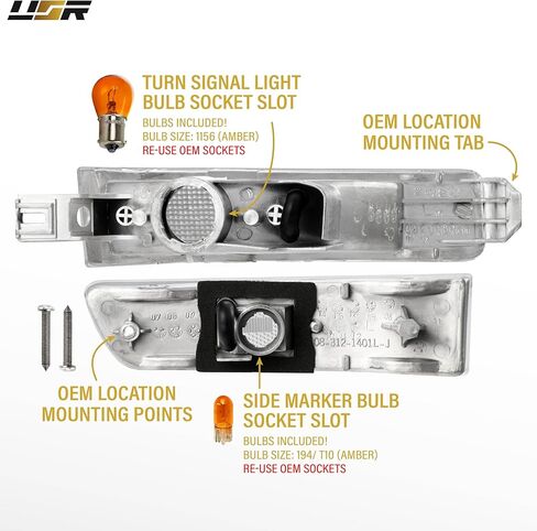 USR 92-94 SXV10 Bumper Light – Turn Signal Lamps (Left + Right) 4pc Set - Compatible with 1992-1994 Toyota Camry All Models such as DX, LE, SE, XLE, DLX (CLEAR BUMPER LIGHTS w/AMBER BULBS) in Kuwait