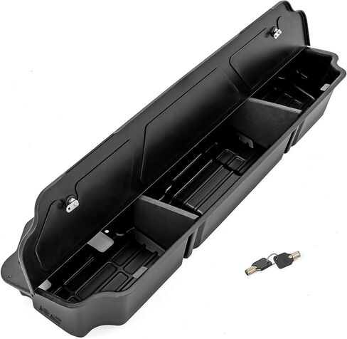 وحدة تخزين تحت المقعد من Rough Country لسيارة Chevy Silverado وGMC Sierra 1500/2500HD/3500HD Double Cab (2019-2026) - صينية تنظيم خلفية مخصصة أسفل المقعد مع غطاء قابل للقفل in Kuwait
