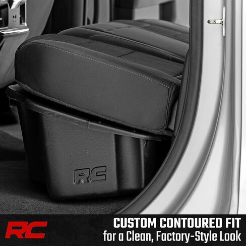 وحدة تخزين تحت المقعد من Rough Country لسيارة Chevy Silverado وGMC Sierra 1500/2500HD/3500HD Double Cab (2019-2026) - صينية تنظيم خلفية مخصصة أسفل المقعد مع غطاء قابل للقفل in Kuwait