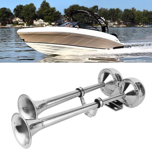 aqxreight 12V Dual Trumpet Horn 304 الفولاذ المقاوم للصدأ المصقول للقوارب البحرية، RVs، سيارات الدفع الرباعي، والشاحنات وصوت واضح، سهل التركيب in Kuwait