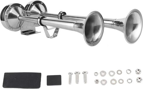 aqxreight 12V Dual Trumpet Horn 304 الفولاذ المقاوم للصدأ المصقول للقوارب البحرية، RVs، سيارات الدفع الرباعي، والشاحنات وصوت واضح، سهل التركيب in Kuwait