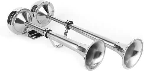 aqxreight 12V Dual Trumpet Horn 304 الفولاذ المقاوم للصدأ المصقول للقوارب البحرية، RVs، سيارات الدفع الرباعي، والشاحنات وصوت واضح، سهل التركيب in Kuwait