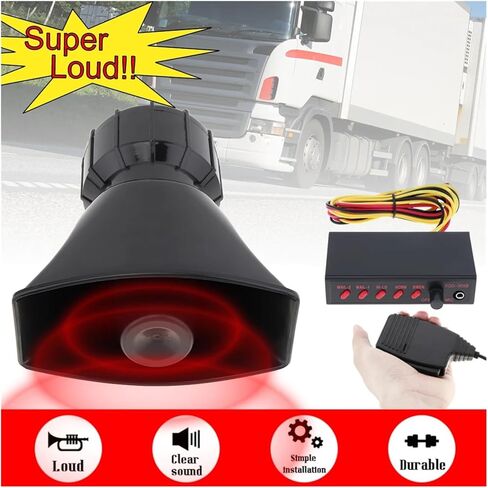 12V 100W Car Horn Siren Sound 5 Tone Electric Horn PA Speakers System Megaphone Loud Compatible with Car Train in Kuwait