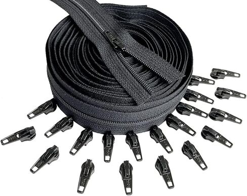 سلسلة سحاب YKK #5 من النايلون باللون الأسود بسحاب مستمر بطول 10 ياردات مع 25 سحاب قفل أوتوماتيكي يسحب نفس اللون لحرف الخياطة أو الحقائب (أسود #580) in Kuwait