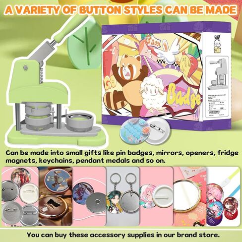 Green 58mm (2.25in) 5th Gen Button Maker Machine - Installation-Free DIY Pin Badge Press with Free Button Parts, Circle Cutter, Cutting Mat, Color Film & Pictures in Kuwait