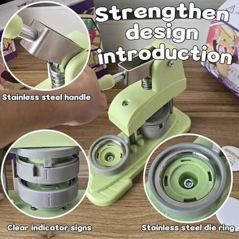 Green 58mm (2.25in) 5th Gen Button Maker Machine - Installation-Free DIY Pin Badge Press with Free Button Parts, Circle Cutter, Cutting Mat, Color Film & Pictures in Kuwait