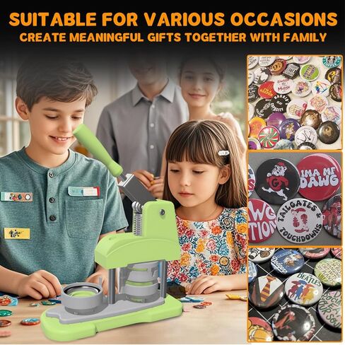 Green 58mm (2.25in) 5th Gen Button Maker Machine - Installation-Free DIY Pin Badge Press with Free Button Parts, Circle Cutter, Cutting Mat, Color Film & Pictures in Kuwait