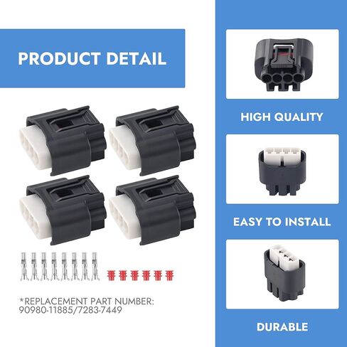 90980-11885，7283-7449 4 Sets Ignition Coil Plug Connector Black 4 Pin Ignition Coil Plug Connector Compatible with 4Runner Avalon Camry Celica Corolla Echo FJ Cruiser Highlander in Kuwait