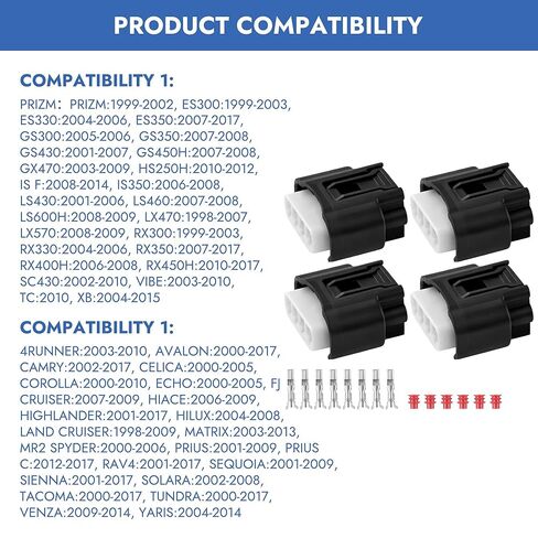 90980-11885，7283-7449 4 Sets Ignition Coil Plug Connector Black 4 Pin Ignition Coil Plug Connector Compatible with 4Runner Avalon Camry Celica Corolla Echo FJ Cruiser Highlander in Kuwait