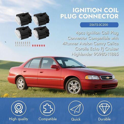 90980-11885，7283-7449 4 Sets Ignition Coil Plug Connector Black 4 Pin Ignition Coil Plug Connector Compatible with 4Runner Avalon Camry Celica Corolla Echo FJ Cruiser Highlander in Kuwait