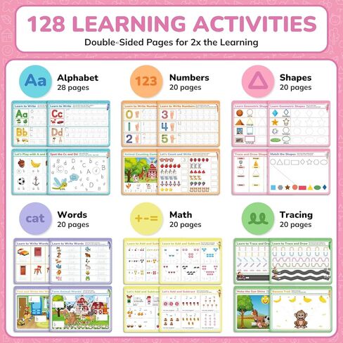 LEOGOR Magic Grooved Writing Practice for Kids - 6 Grooved Writing Books for Kids 3-5 & 6-8 - Disappearing Ink Handwriting Books - Traceable Letters Numbers for Preschool - Reusable Learning Activity in Kuwait