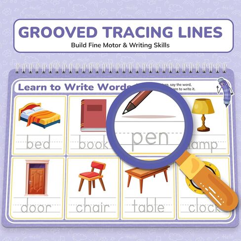 LEOGOR Magic Grooved Writing Practice for Kids - 6 Grooved Writing Books for Kids 3-5 & 6-8 - Disappearing Ink Handwriting Books - Traceable Letters Numbers for Preschool - Reusable Learning Activity in Kuwait