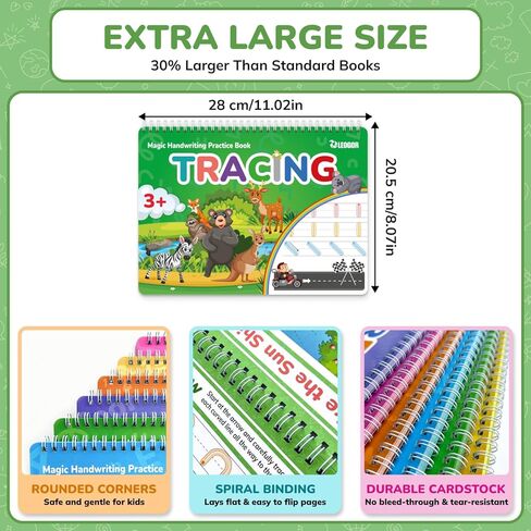 LEOGOR Magic Grooved Writing Practice for Kids - 6 Grooved Writing Books for Kids 3-5 & 6-8 - Disappearing Ink Handwriting Books - Traceable Letters Numbers for Preschool - Reusable Learning Activity in Kuwait