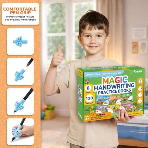 LEOGOR Magic Grooved Writing Practice for Kids - 6 Grooved Writing Books for Kids 3-5 & 6-8 - Disappearing Ink Handwriting Books - Traceable Letters Numbers for Preschool - Reusable Learning Activity in Kuwait