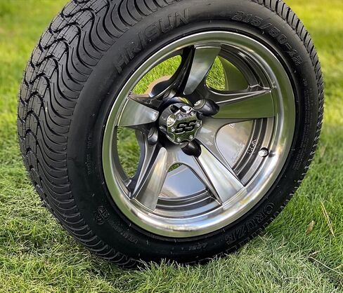12" BULLITT GUNMETAL/MACHINED ALUMINUM WHEELS AND 215/50-12 COMFORTRIDE DOT TIRES COMBO - SET OF 4 in Kuwait