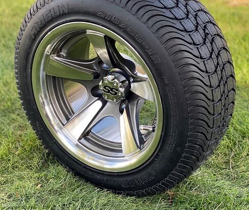 12" BULLITT GUNMETAL/MACHINED ALUMINUM WHEELS AND 215/50-12 COMFORTRIDE DOT TIRES COMBO - SET OF 4 in Kuwait