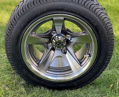 12" BULLITT GUNMETAL/MACHINED ALUMINUM WHEELS AND 215/50-12 COMFORTRIDE DOT TIRES COMBO - SET OF 4 in Kuwait