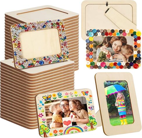 rykomo 42 حزمة DIY إطارات الصور الخشبية، إطارات الصور الخشبية الصلبة غير المكتملة للصور 4 × 6 في الصور، إطار صورة خشبي للحرف اليدوية، عيد ميلاد عيد الأب، عيد الأم هدية الفنون DIY in Kuwait