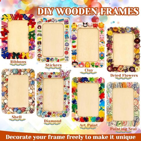 rykomo 42 حزمة DIY إطارات الصور الخشبية، إطارات الصور الخشبية الصلبة غير المكتملة للصور 4 × 6 في الصور، إطار صورة خشبي للحرف اليدوية، عيد ميلاد عيد الأب، عيد الأم هدية الفنون DIY in Kuwait
