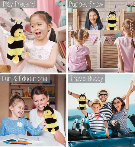 DolliBu Honeybee Hand Puppet Plush Toy - Super Soft Stuffed Animal Bee Plush for Puppet Show, Games, and Theater Play, Cool Educational Stuffed Toy for Kids and Toddlers - 10 Inches in Kuwait