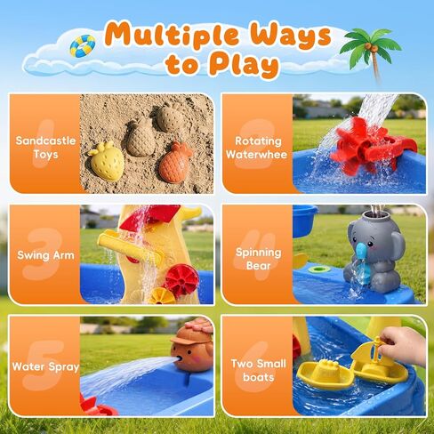 MUGEYMYD Water Table for Toddlers 3-5, Rain Showers Splash Pond Sensory Sand Playset with Umbrella, 16 PCS Accessories, Outdoor Summer Toy for Boys and Girls. in Kuwait