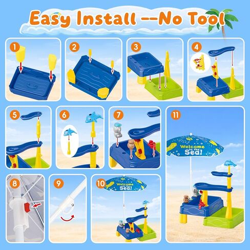 MUGEYMYD Water Table for Toddlers 3-5, Rain Showers Splash Pond Sensory Sand Playset with Umbrella, 16 PCS Accessories, Outdoor Summer Toy for Boys and Girls. in Kuwait