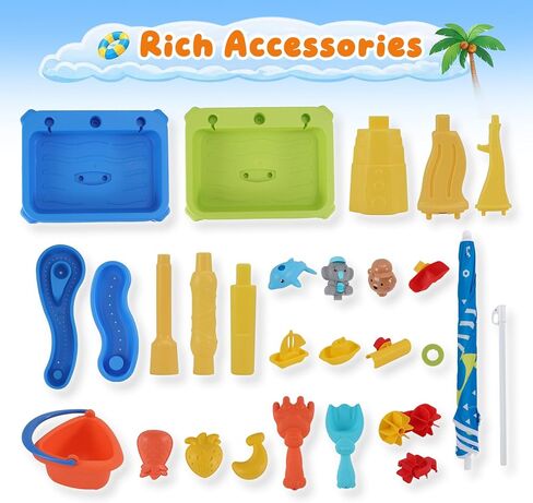 MUGEYMYD Water Table for Toddlers 3-5, Rain Showers Splash Pond Sensory Sand Playset with Umbrella, 16 PCS Accessories, Outdoor Summer Toy for Boys and Girls. in Kuwait