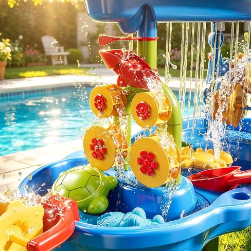 Water Table for Toddlers 3-5, 3-Tier Kids Sand Water Table, Water and Sand Activity Sensory Table Beach Outdoor Backyard Toys for Kids Toddlers Age 3 4 5 6 7 8 Boys Girls in Kuwait
