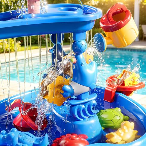 Water Table for Toddlers 3-5, 3-Tier Kids Sand Water Table, Water and Sand Activity Sensory Table Beach Outdoor Backyard Toys for Kids Toddlers Age 3 4 5 6 7 8 Boys Girls in Kuwait
