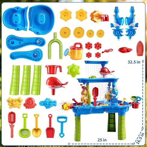 Water Table for Toddlers 3-5, 3-Tier Kids Sand Water Table, Water and Sand Activity Sensory Table Beach Outdoor Backyard Toys for Kids Toddlers Age 3 4 5 6 7 8 Boys Girls in Kuwait
