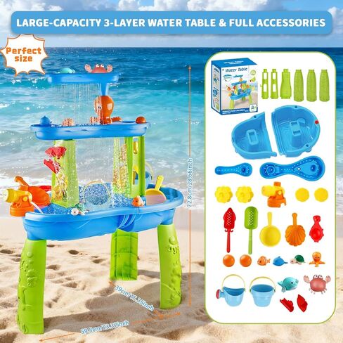 طاولة مياه YAZ&OUZ للأطفال الصغار 1-3، طاولة مياه للأطفال من 3 طبقات، طاولات مياه للأطفال الصغار 3-5 تتميز بوجود دلافين للسباحة وسرطان البحر، وبركة دش مطرية، وطاولة لعب حسية للنشاط للفتيات والأولاد in Kuwait