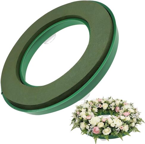 Floral Foam Ring 11.2 Inch Wet Flower Foam Base with 4 Suction Cups Round Floral Wreath Base Wet Green Mud Tray for Fresh Flowers Arrangement, Wedding Car Decoration, Table Centerpiece Decor in Kuwait
