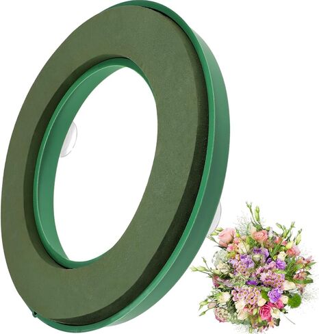 Floral Foam Ring 11.2 Inch Wet Flower Foam Base with 4 Suction Cups Round Floral Wreath Base Wet Green Mud Tray for Fresh Flowers Arrangement, Wedding Car Decoration, Table Centerpiece Decor in Kuwait