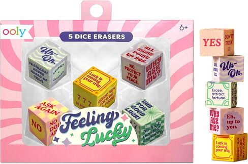Ooly Feeling Lucky Erasers, Set of 5 Fun Dice-Shaped Erasers with Fun Messages, 1 Inch Each, Unique School Supplies for Kids, Classroom, and Desk Organization in Kuwait